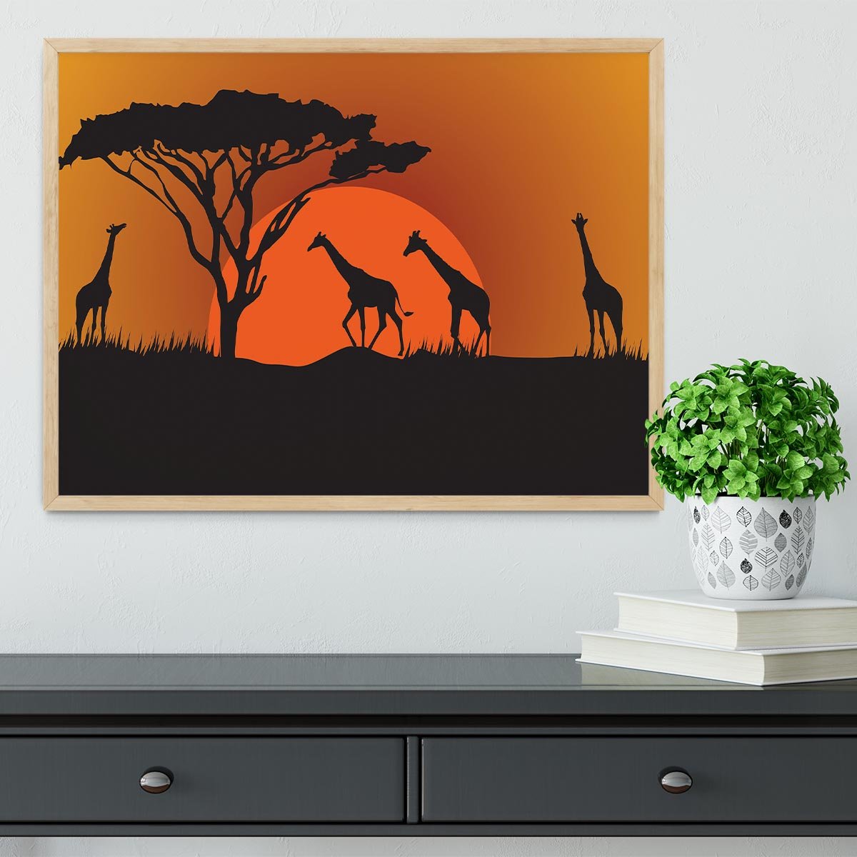 Silhouettes of giraffes in safari sunset Framed Print - Canvas Art Rocks - 4