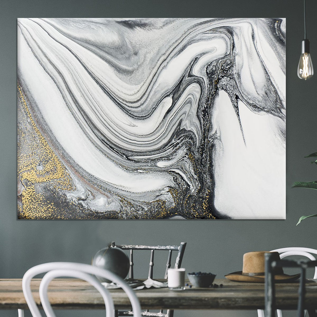 Silver and White Marble Swirl Canvas Print or Poster
