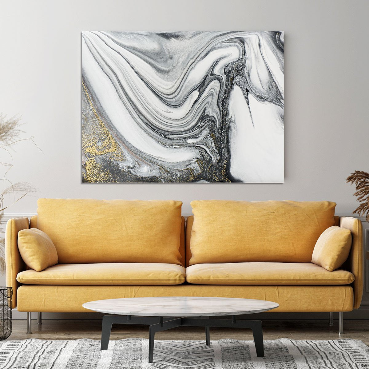 Silver and White Marble Swirl Canvas Print or Poster