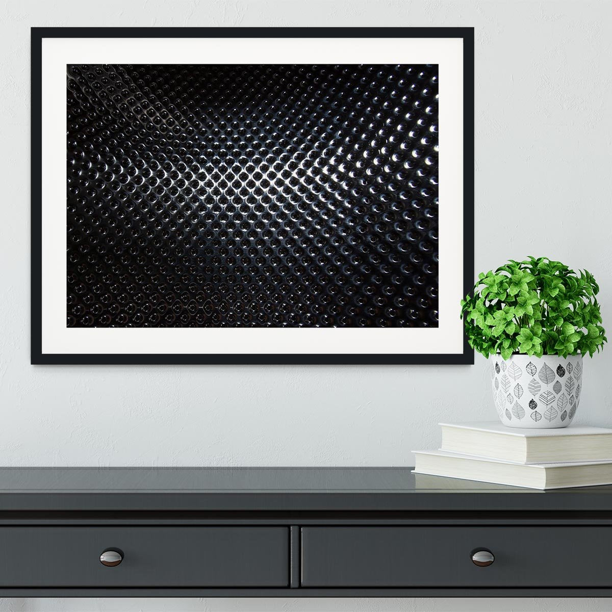 Silver steel metallic hole texture Framed Print - Canvas Art Rocks - 1