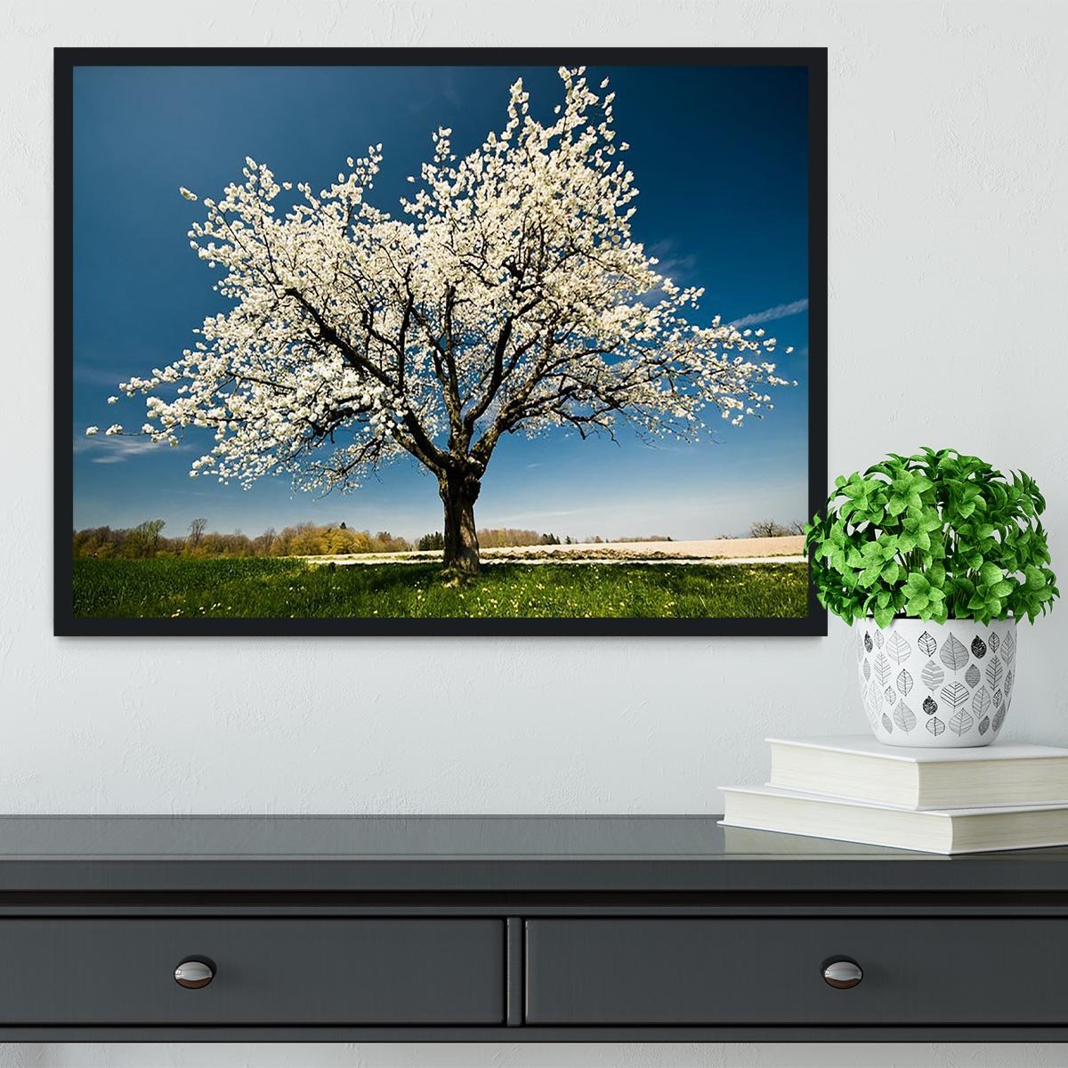 Single blossoming tree in spring Framed Print - Canvas Art Rocks - 2