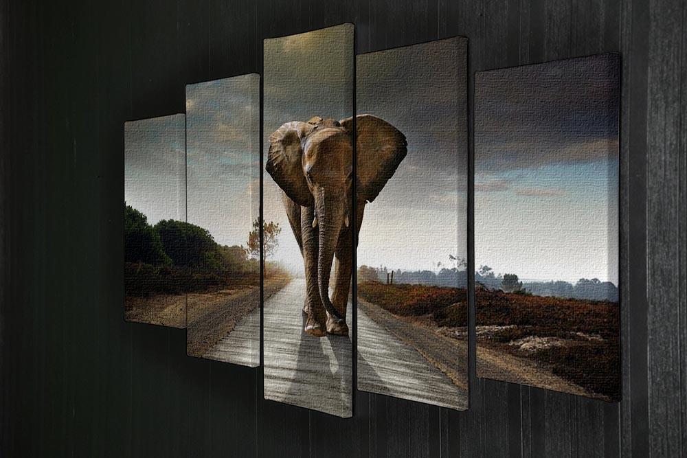 Single elephant walking in a road 5 Split Panel Canvas - Canvas Art Rocks - 2