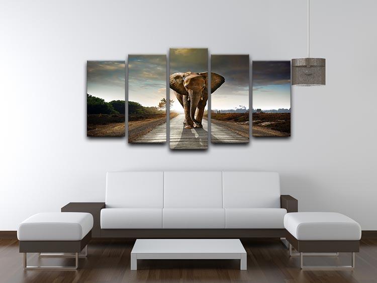 Single elephant walking in a road 5 Split Panel Canvas - Canvas Art Rocks - 3