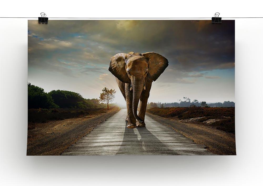 Single elephant walking in a road Canvas Print or Poster - Canvas Art Rocks - 2
