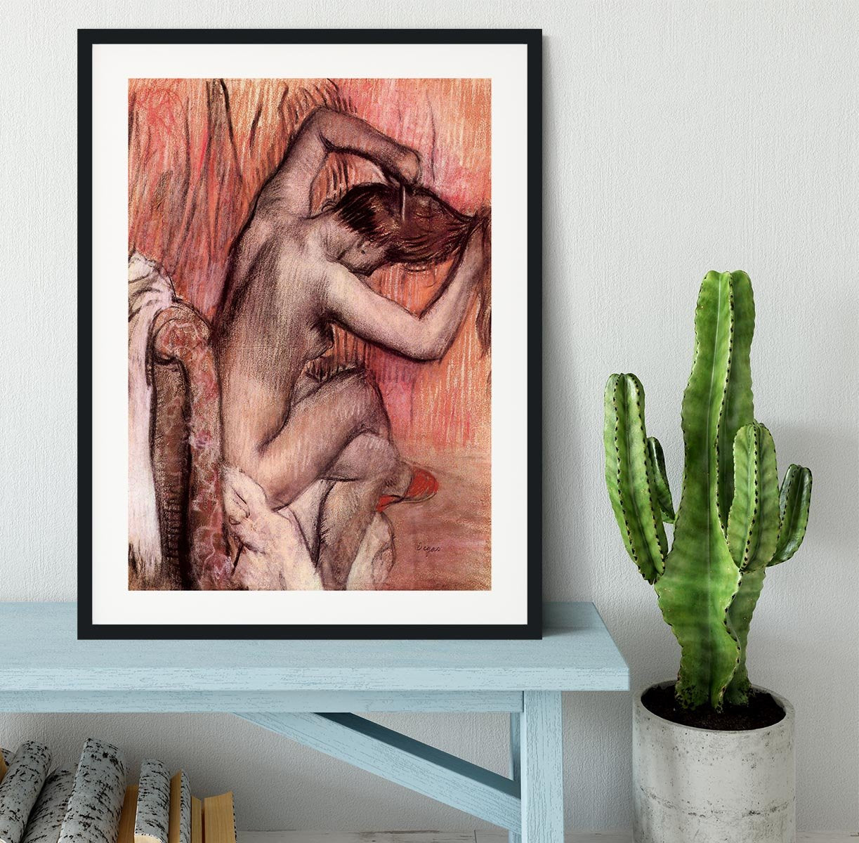 Sitting and brushing by Degas Framed Print - Canvas Art Rocks - 1