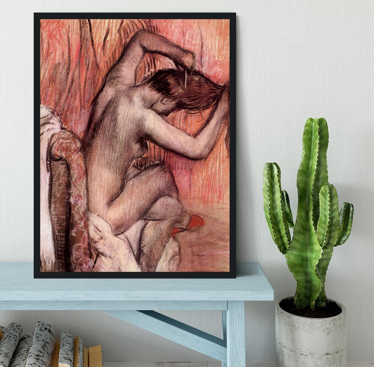 Sitting and brushing by Degas Framed Print - Canvas Art Rocks - 2
