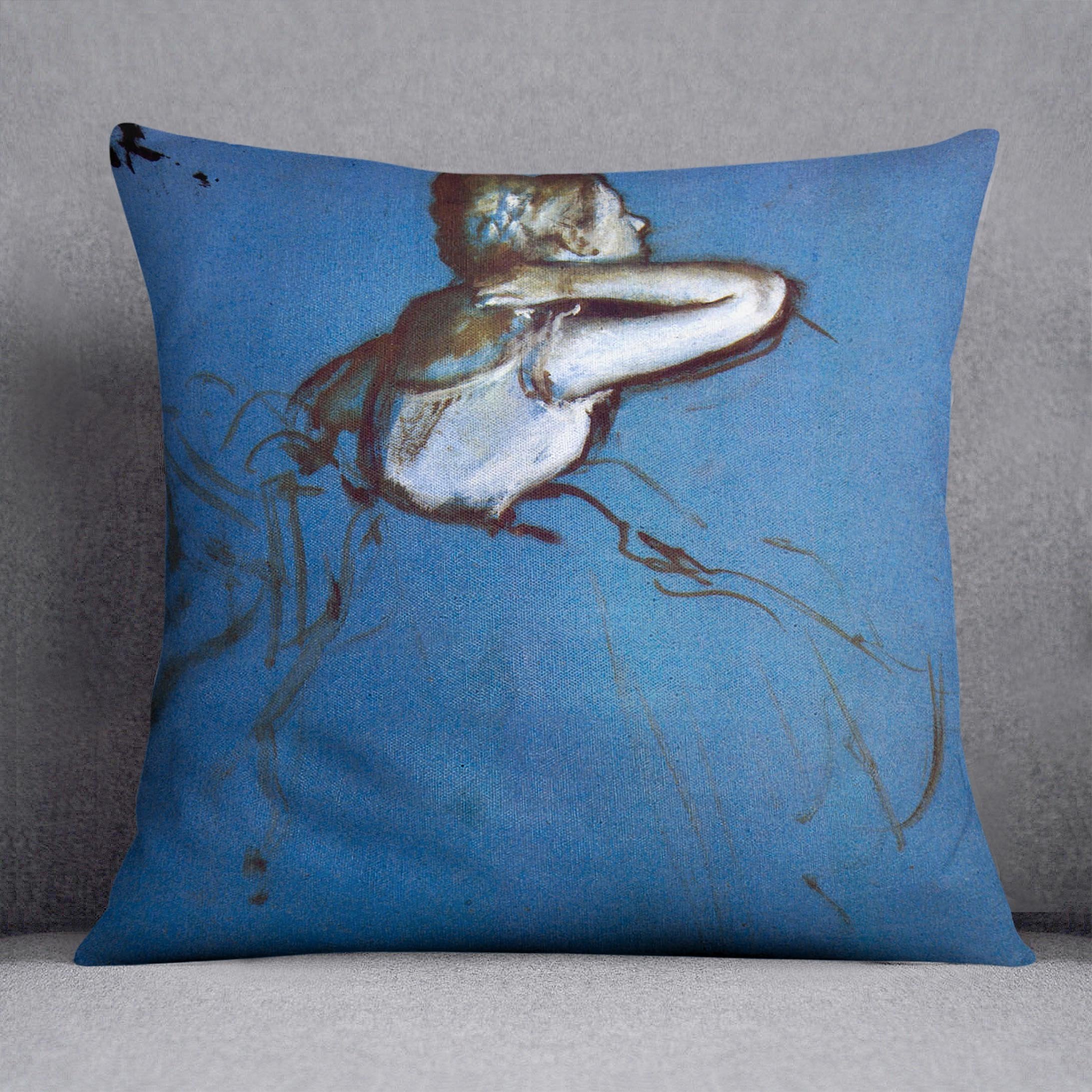 Sitting dancer in profile with hand on her neck by Degas Cushion