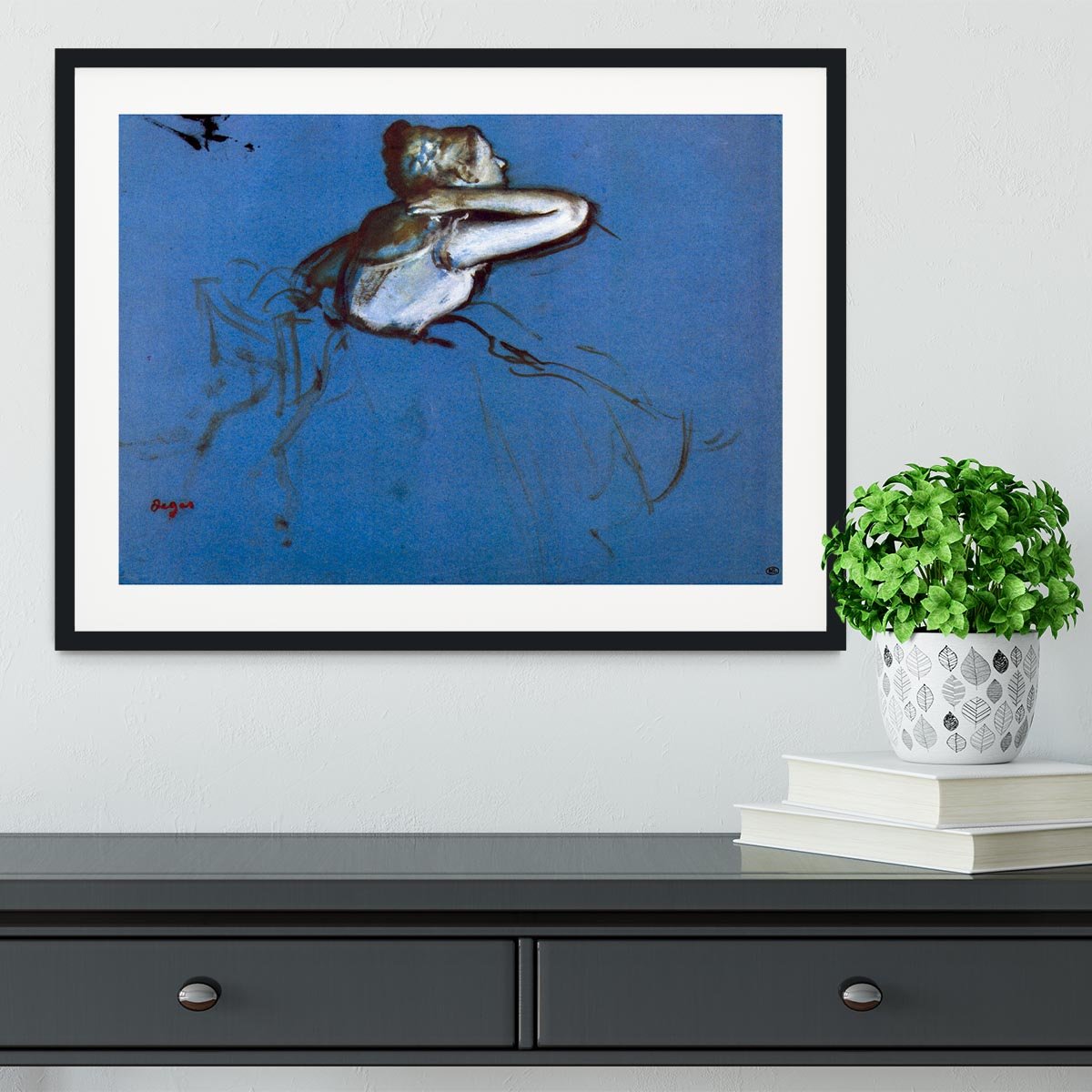 Sitting dancer in profile with hand on her neck by Degas Framed Print - Canvas Art Rocks - 1