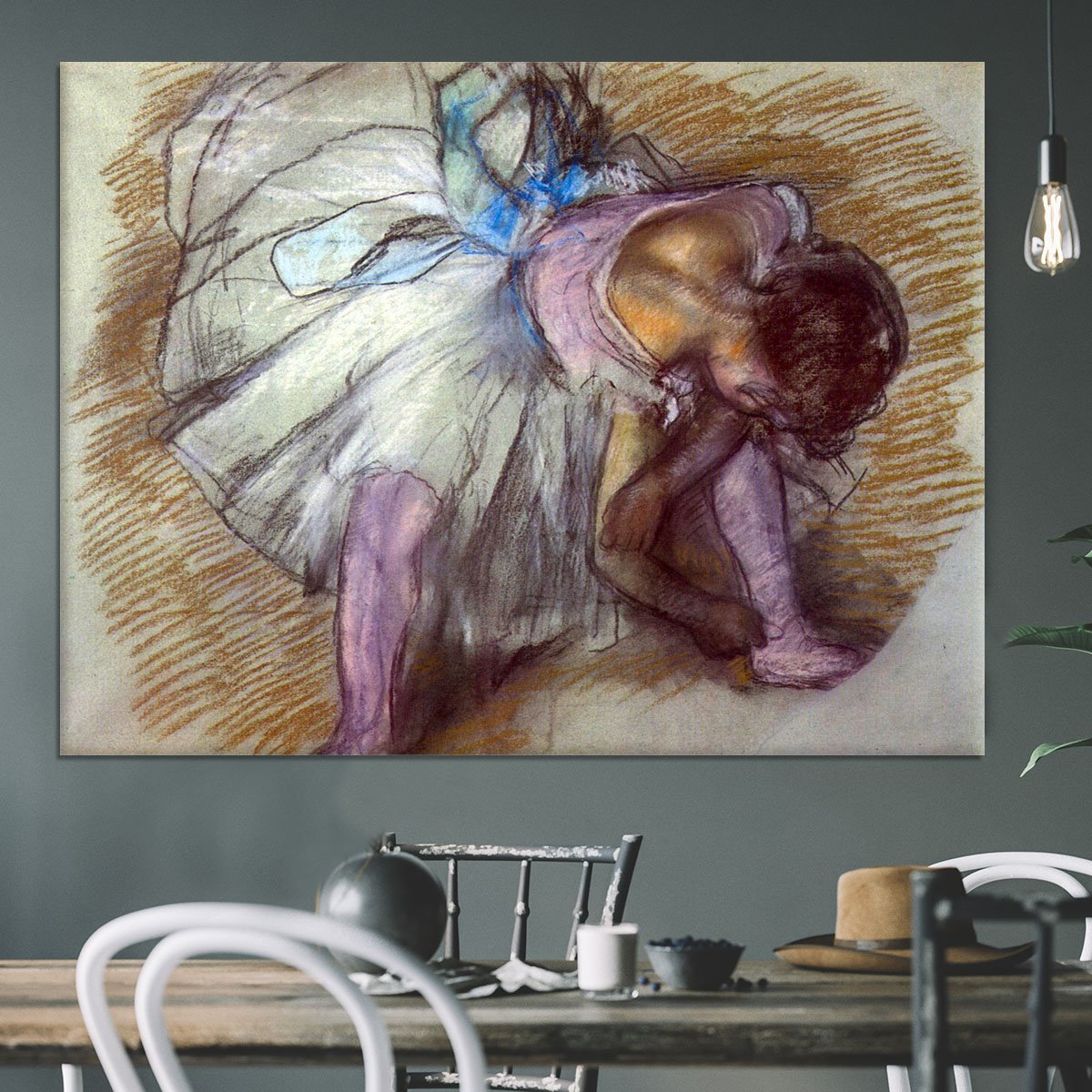 Sitting dancer lacing her slipper by Degas Canvas Print or Poster