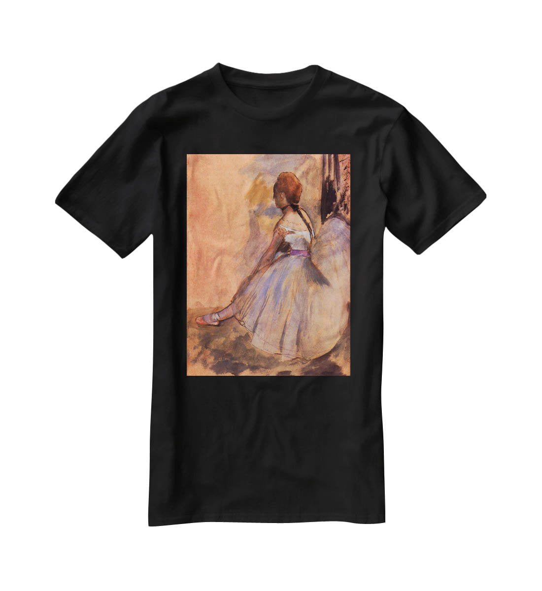 Sitting dancer with extended left leg by Degas T-Shirt - Canvas Art Rocks - 1