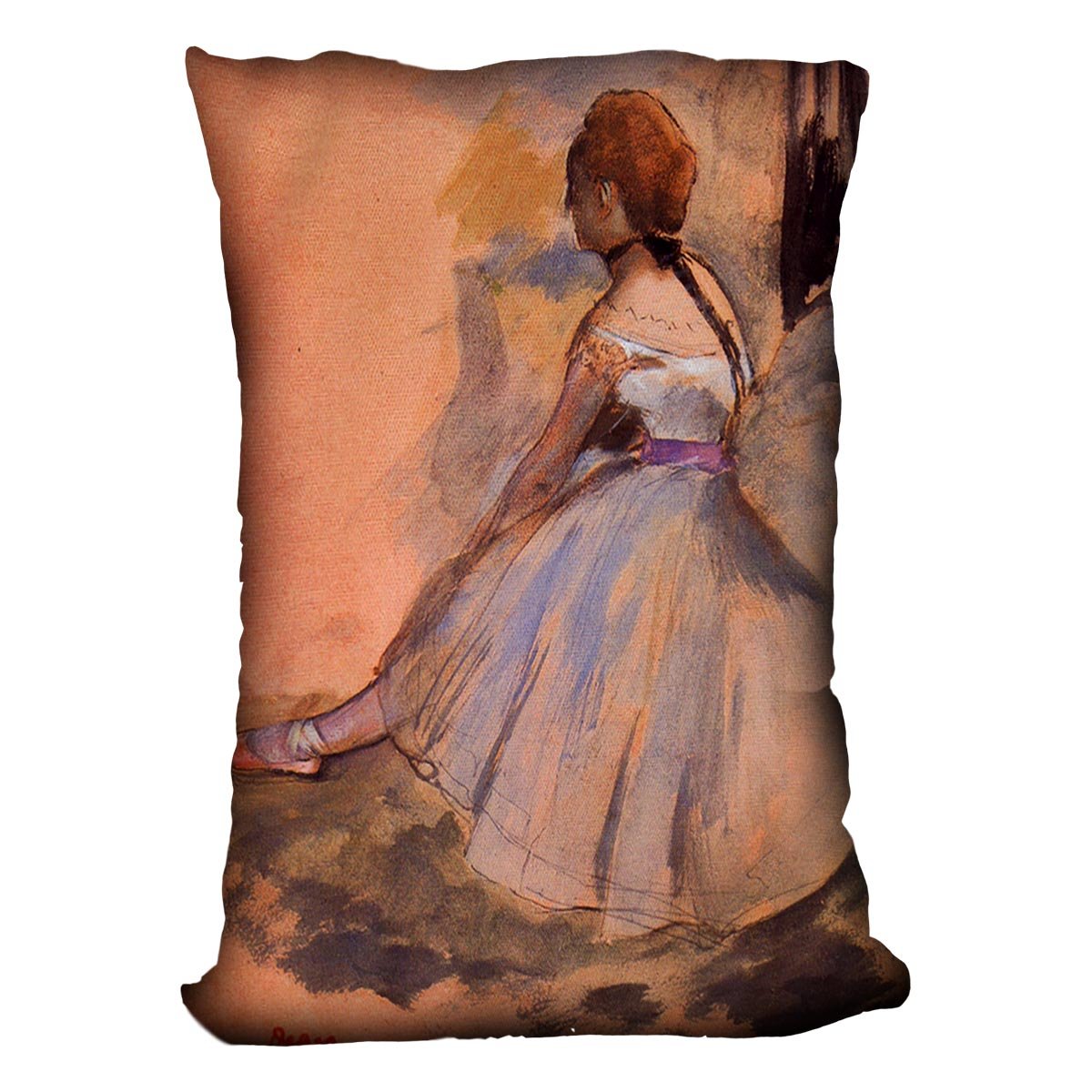 Sitting dancer with extended left leg by Degas Cushion