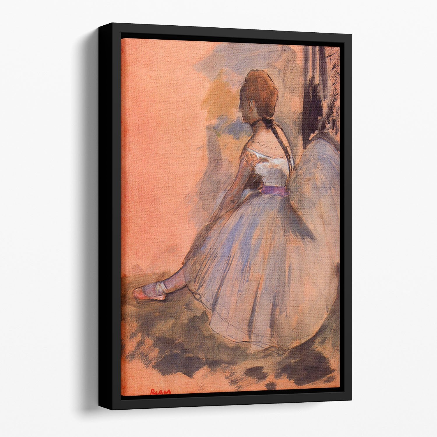 Sitting dancer with extended left leg by Degas Floating Framed Canvas