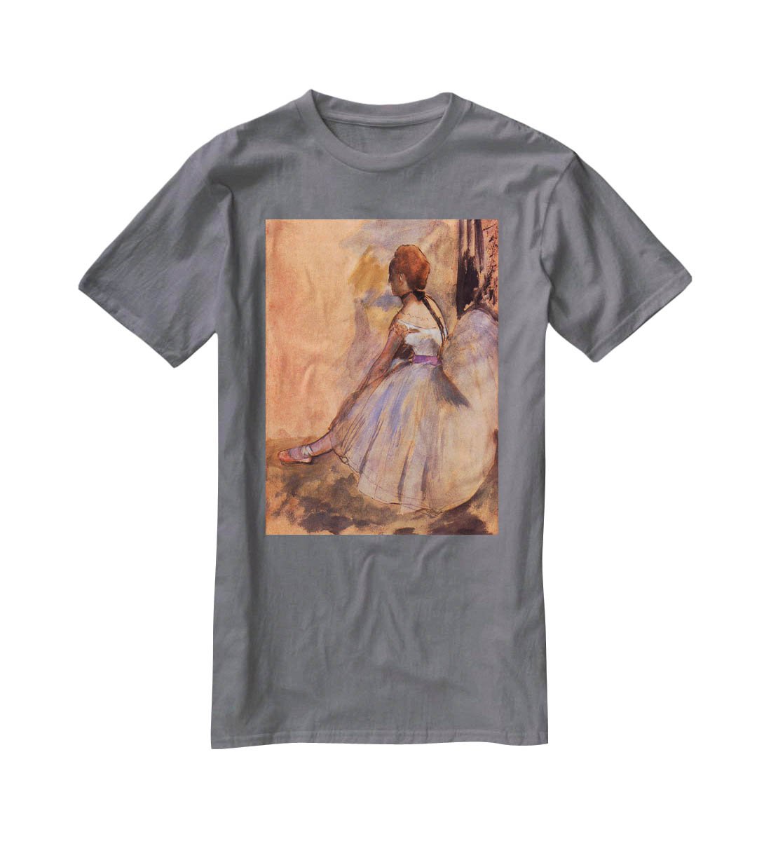 Sitting dancer with extended left leg by Degas T-Shirt - Canvas Art Rocks - 3