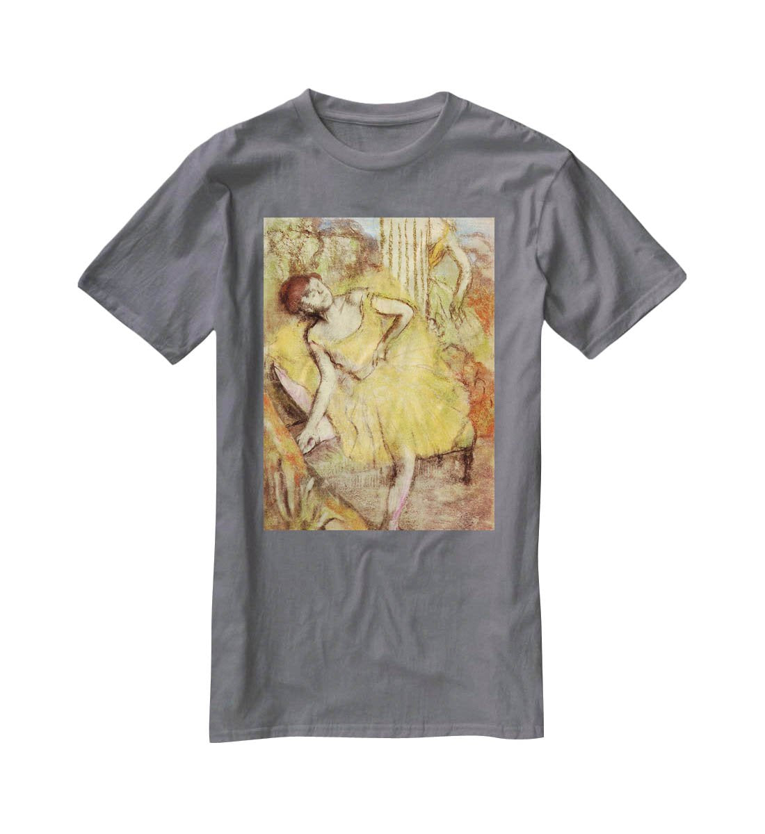 Sitting dancer with the right leg up by Degas T-Shirt - Canvas Art Rocks - 3