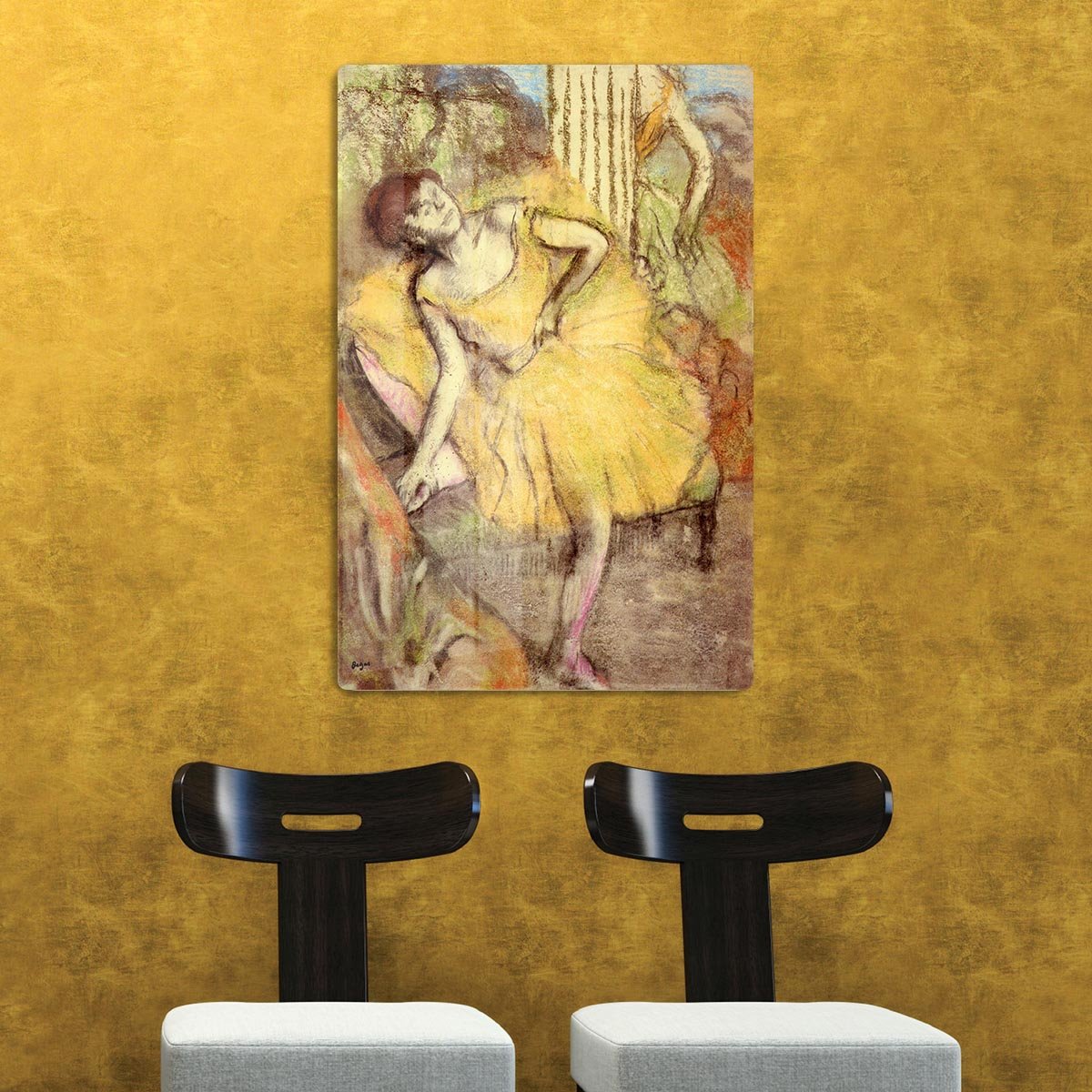 Sitting dancer with the right leg up by Degas HD Metal Print - Canvas Art Rocks - 2