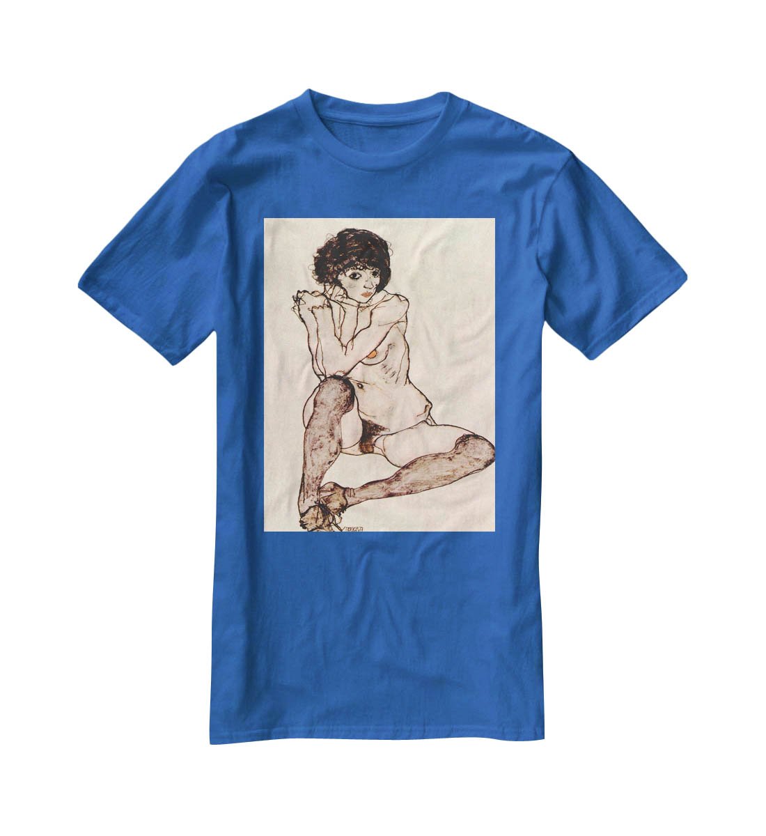 Sitting female nude by Egon Schiele T-Shirt - Canvas Art Rocks - 2