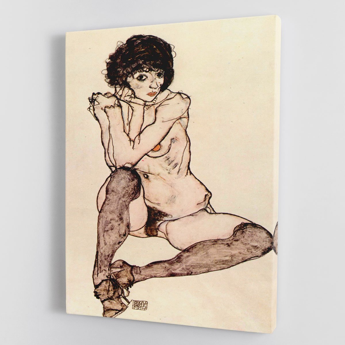 Sitting female nude by Egon Schiele Canvas Print or Poster