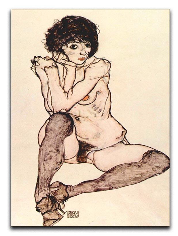 Sitting female nude by Egon Schiele Canvas Print or Poster - Canvas Art Rocks - 1