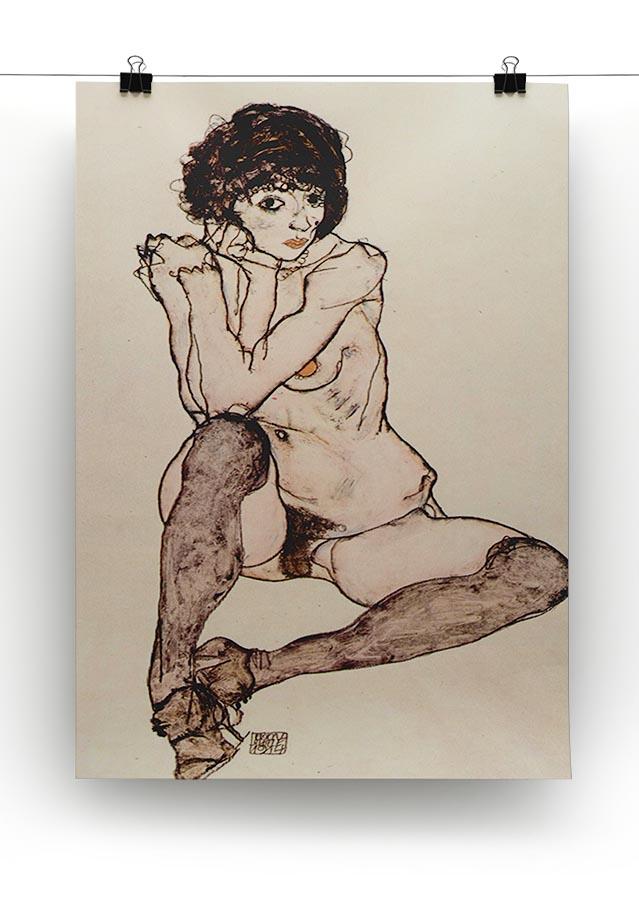 Sitting female nude by Egon Schiele Canvas Print or Poster - Canvas Art Rocks - 2