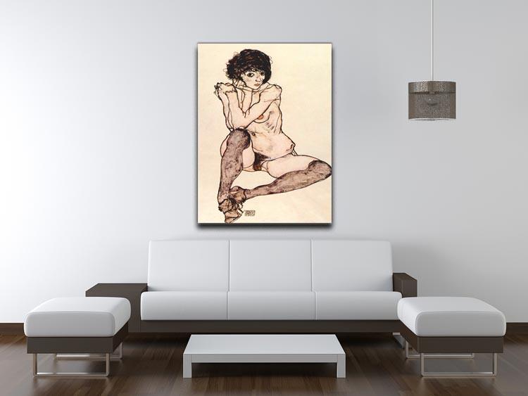 Sitting female nude by Egon Schiele Canvas Print or Poster - Canvas Art Rocks - 4
