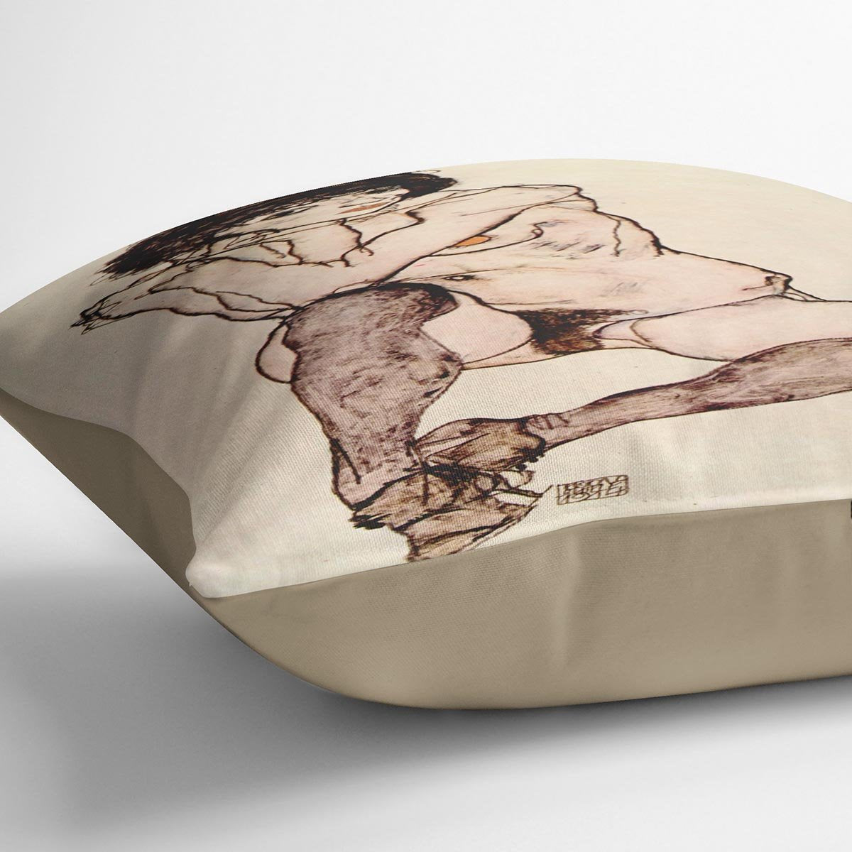 Sitting female nude by Egon Schiele Cushion