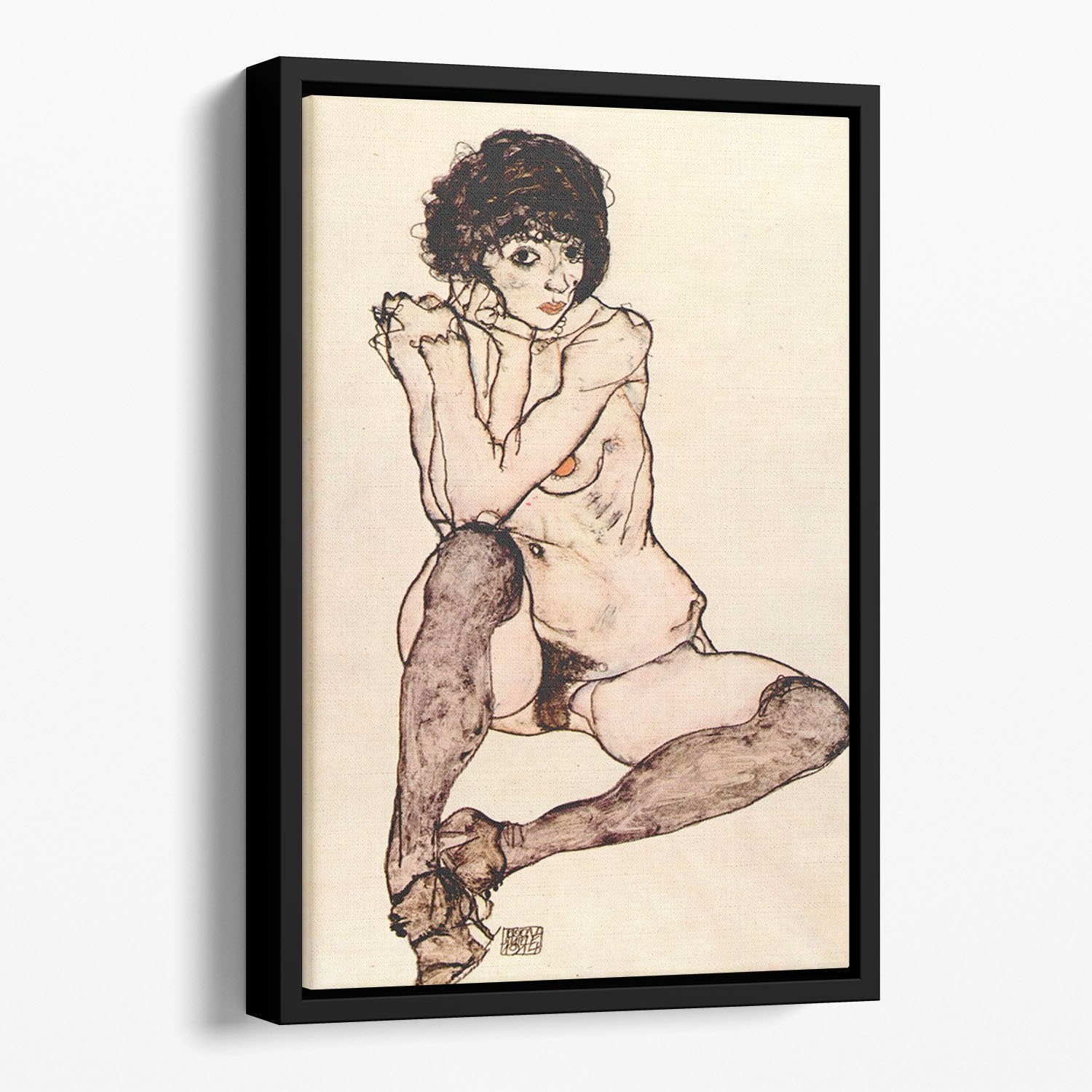 Sitting female nude by Egon Schiele Floating Framed Canvas