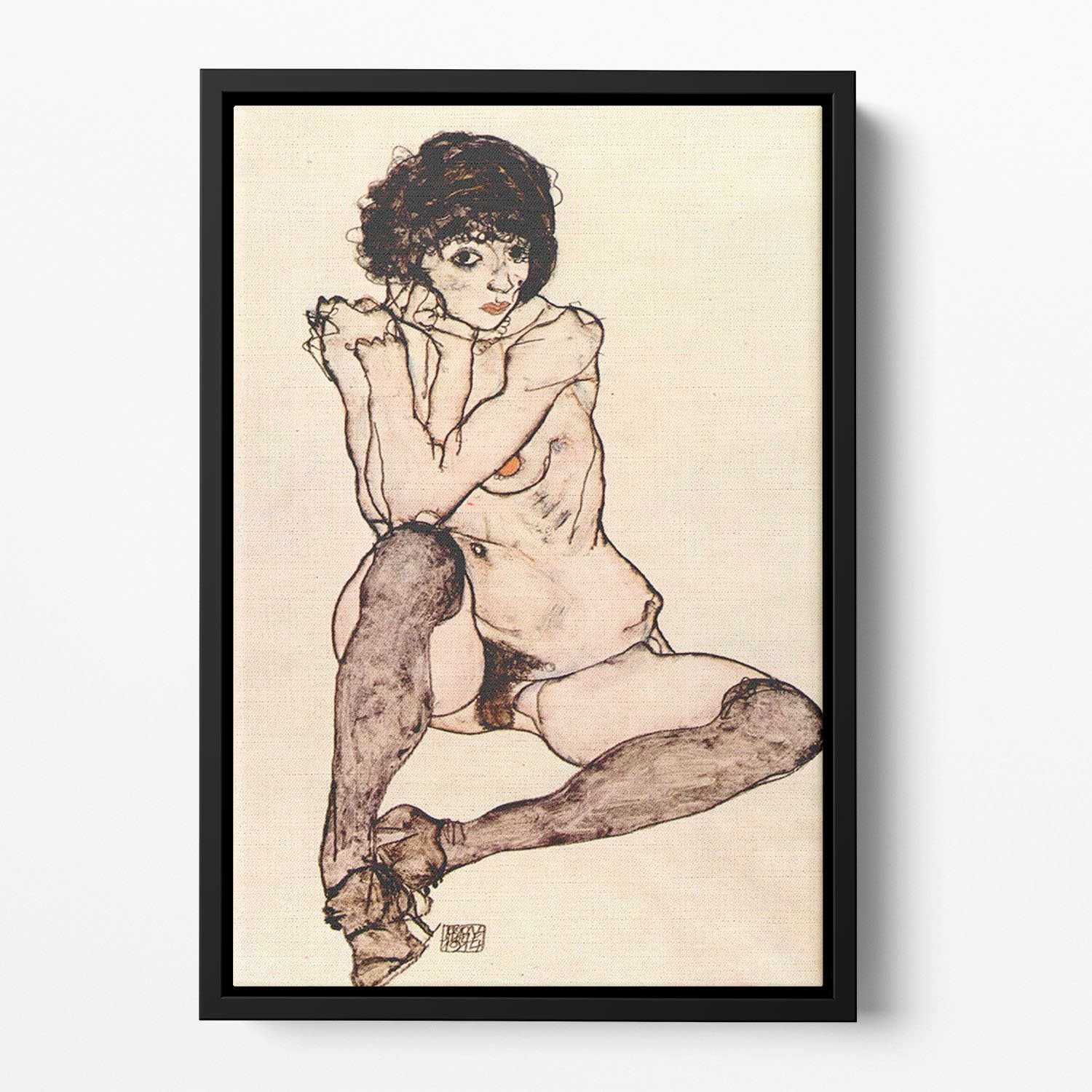Sitting female nude by Egon Schiele Floating Framed Canvas