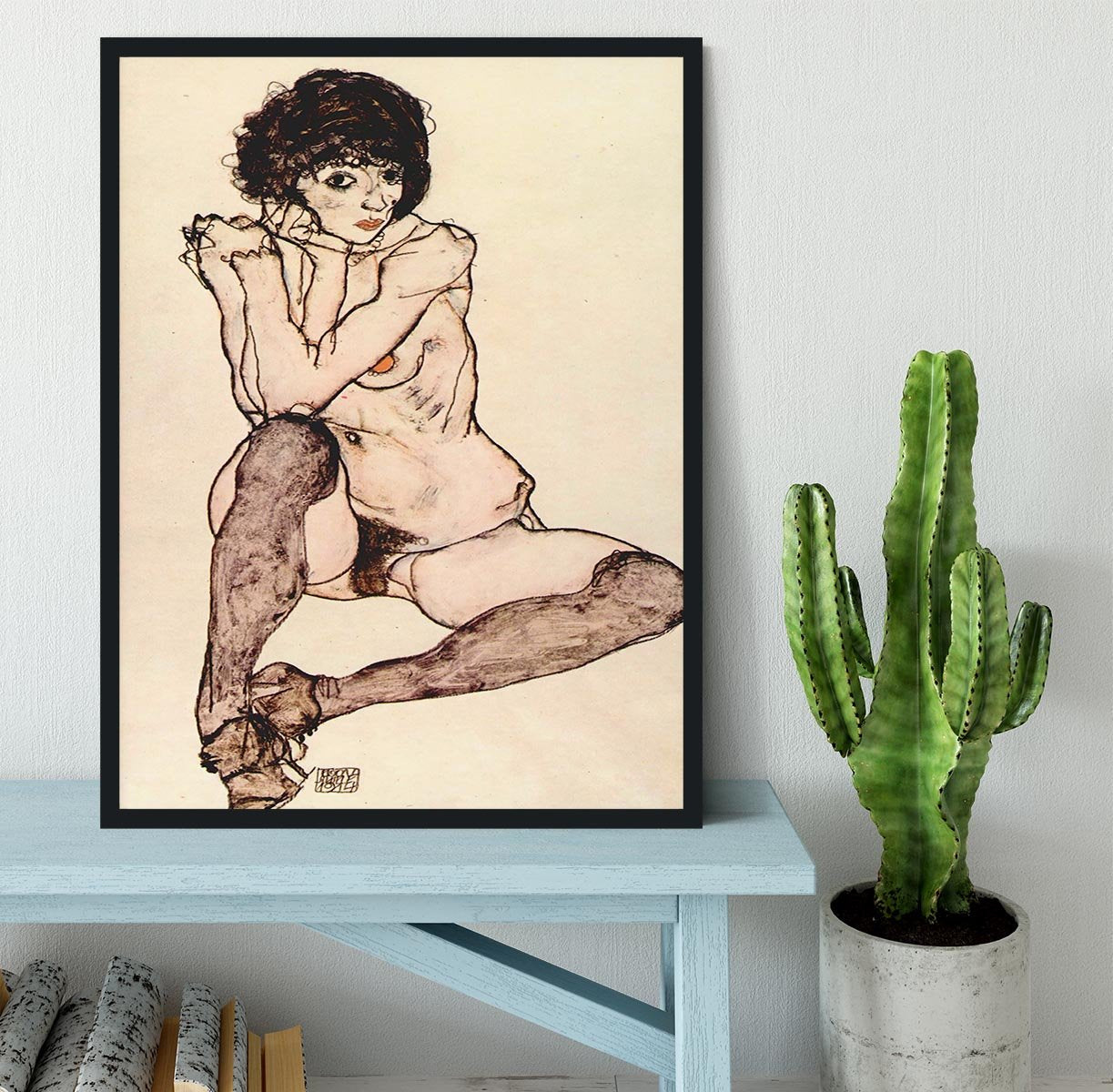 Sitting female nude by Egon Schiele Framed Print - Canvas Art Rocks - 2