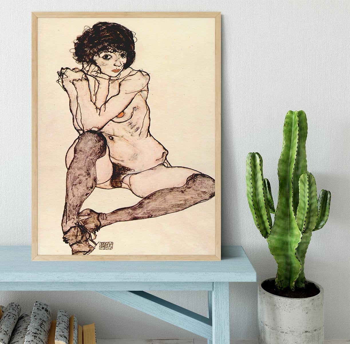 Sitting female nude by Egon Schiele Framed Print - Canvas Art Rocks - 4