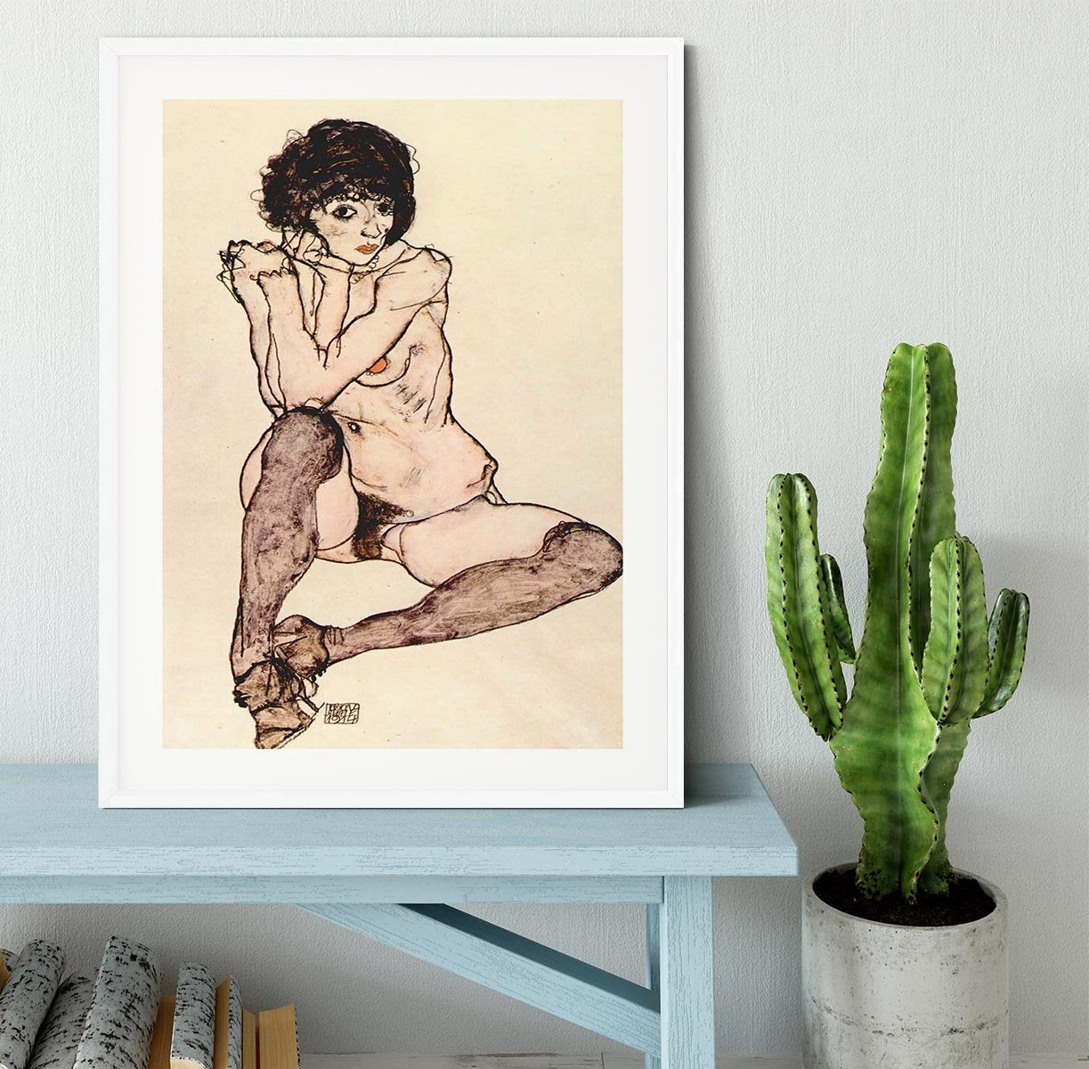 Sitting female nude by Egon Schiele Framed Print - Canvas Art Rocks - 5