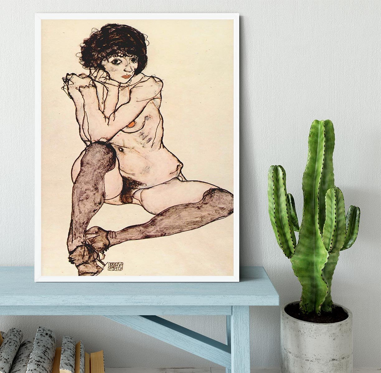 Sitting female nude by Egon Schiele Framed Print - Canvas Art Rocks -6