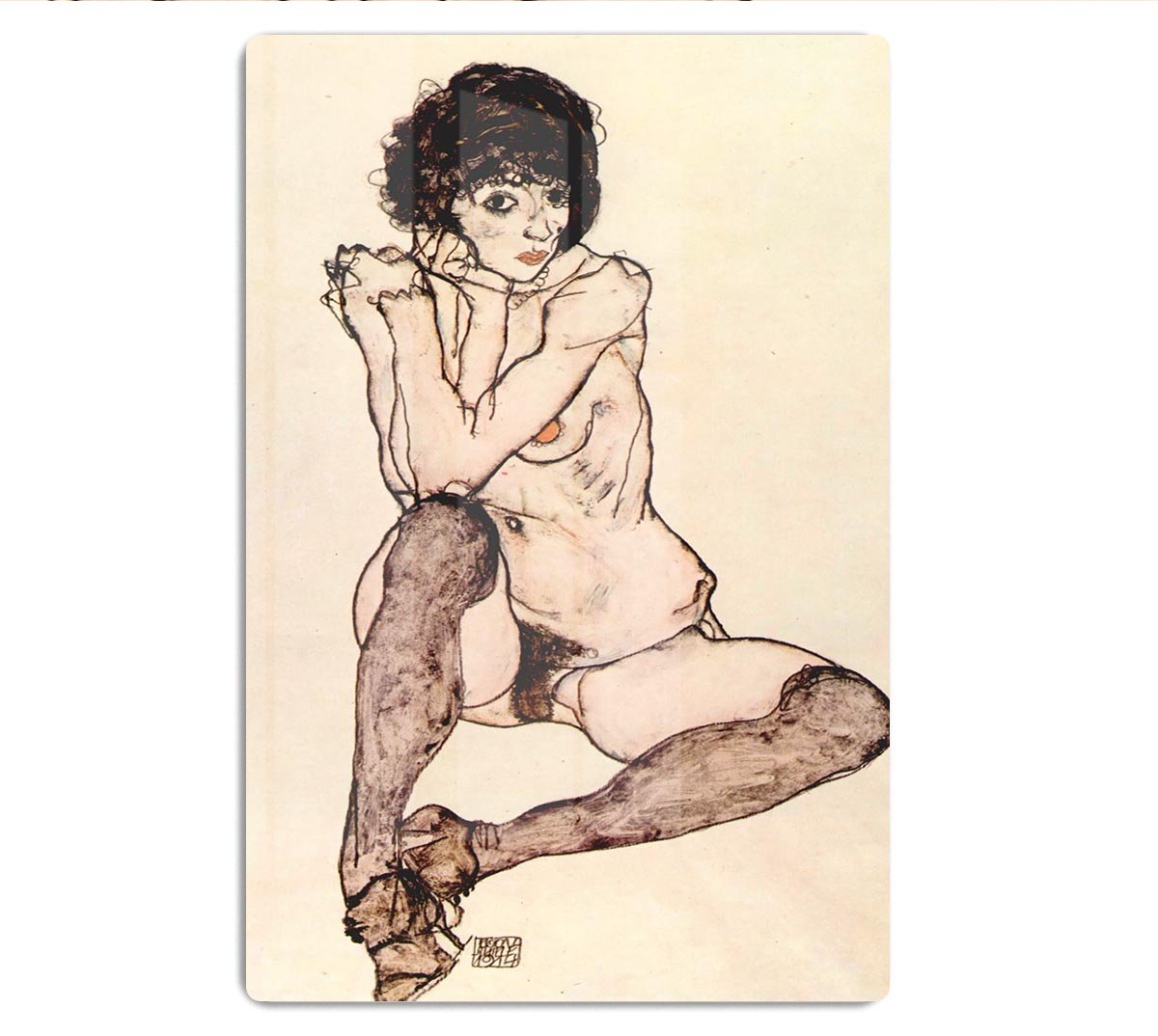 Sitting female nude by Egon Schiele HD Metal Print - Canvas Art Rocks - 1