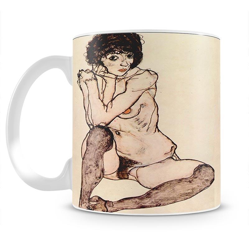 Sitting female nude by Egon Schiele Mug - Canvas Art Rocks - 1