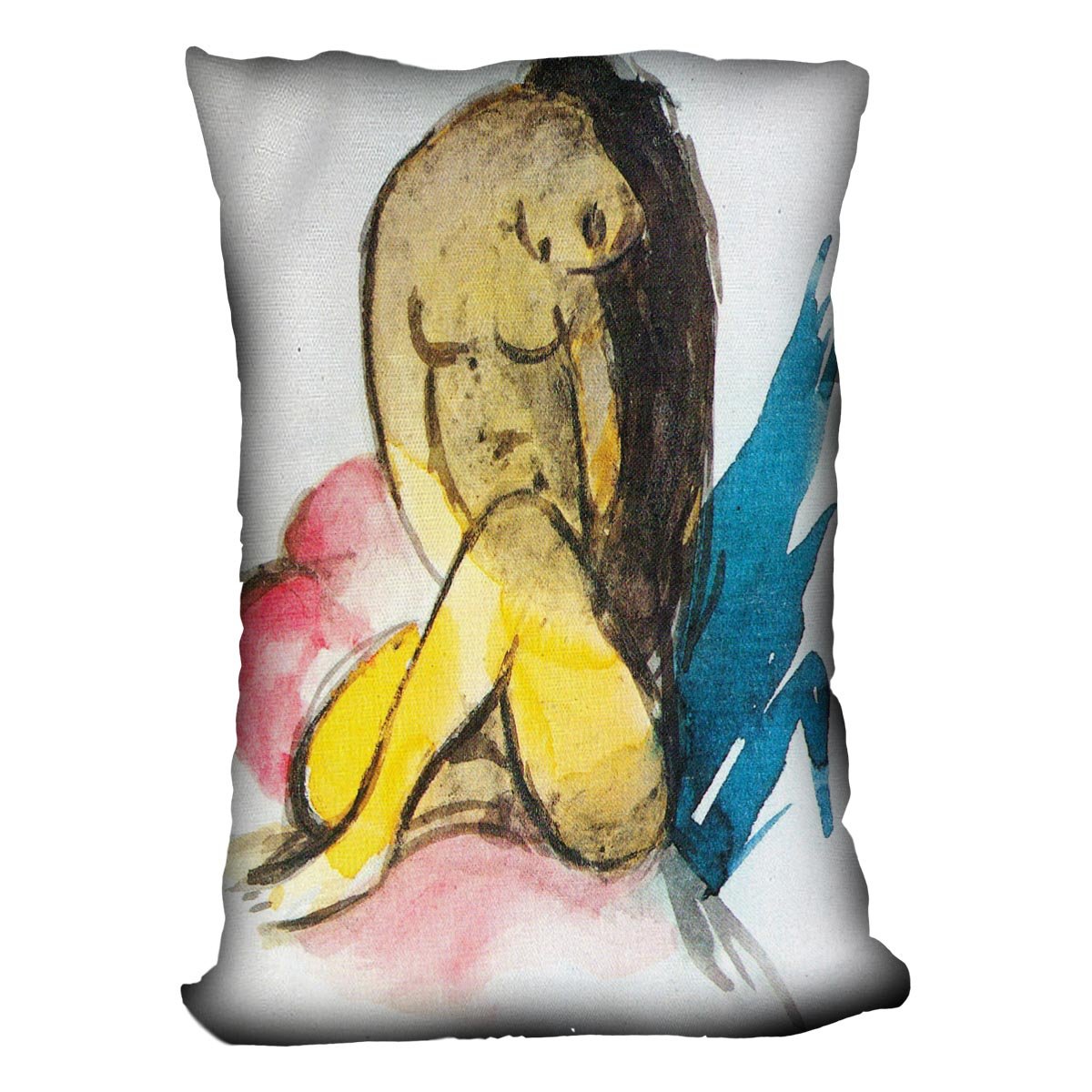 Sitting yellow lady by Franz Marc Throw Pillow