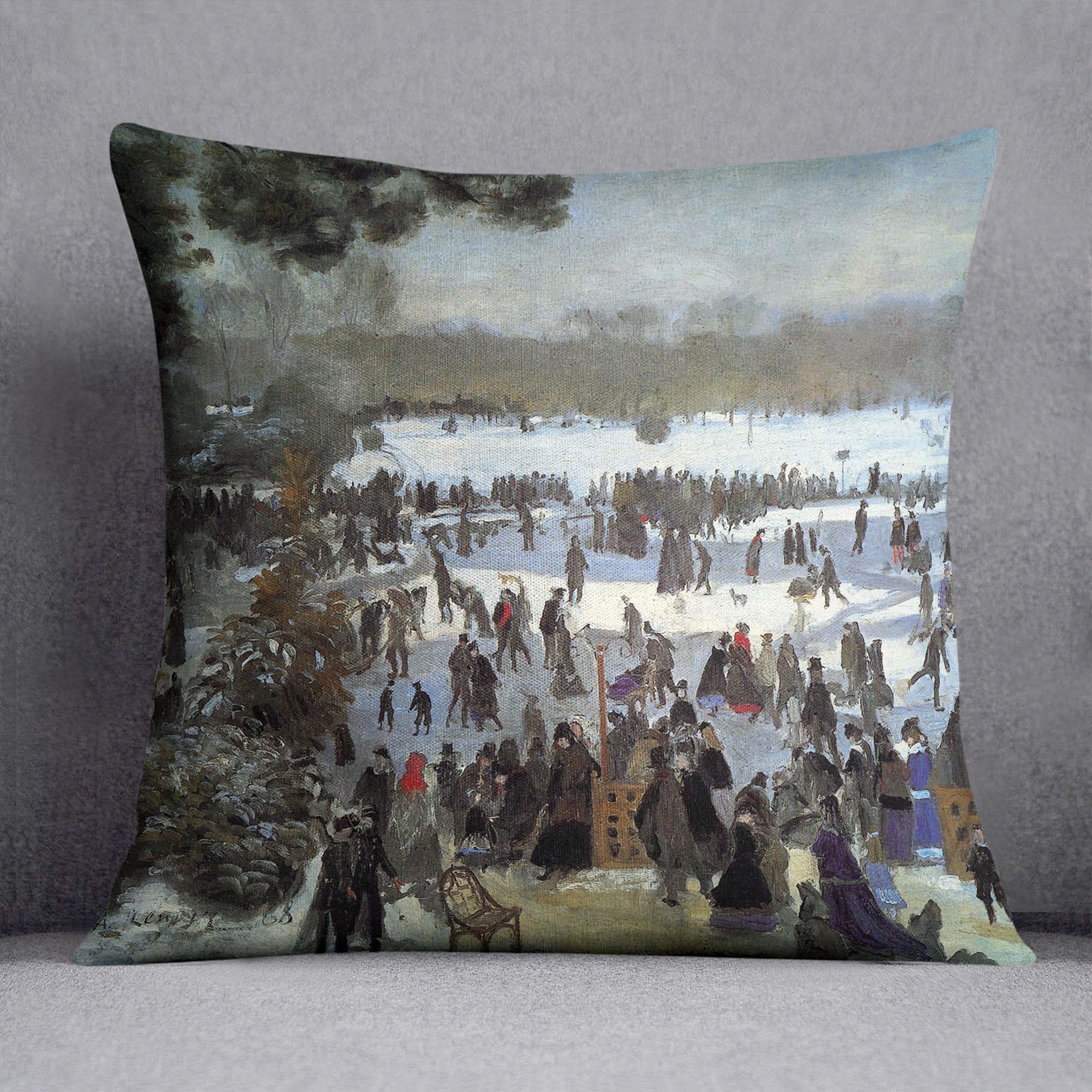 Skating runners in the Bois de Bologne by Renoir Throw Pillow