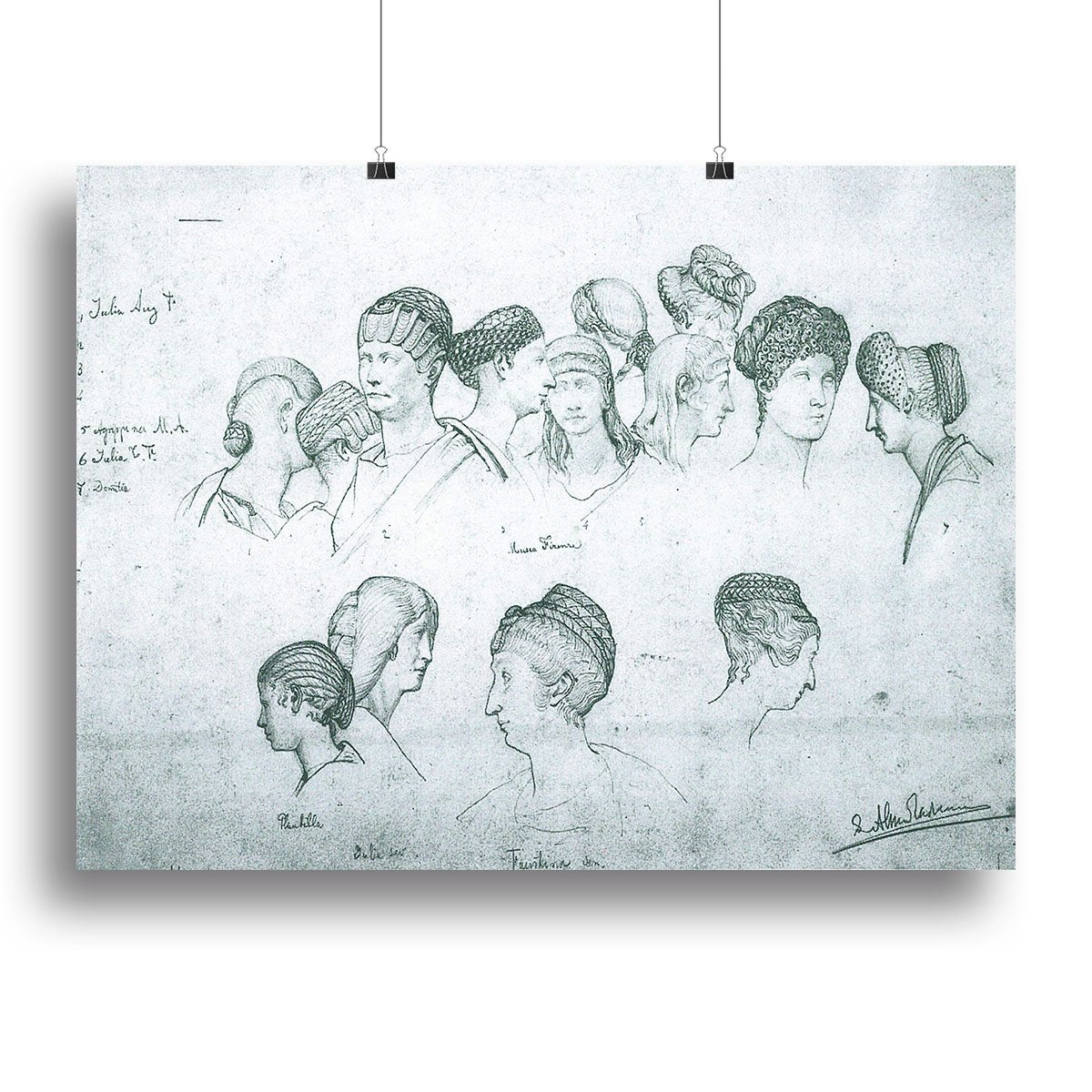 Sketch of hairstyles from ancient sculptures by Alma Tadema Canvas Print or Poster