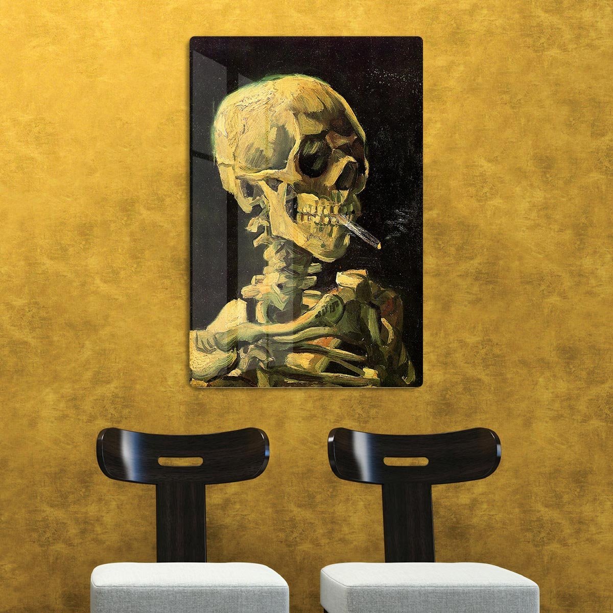 Skull with Burning Cigarette by Van Gogh HD Metal Print