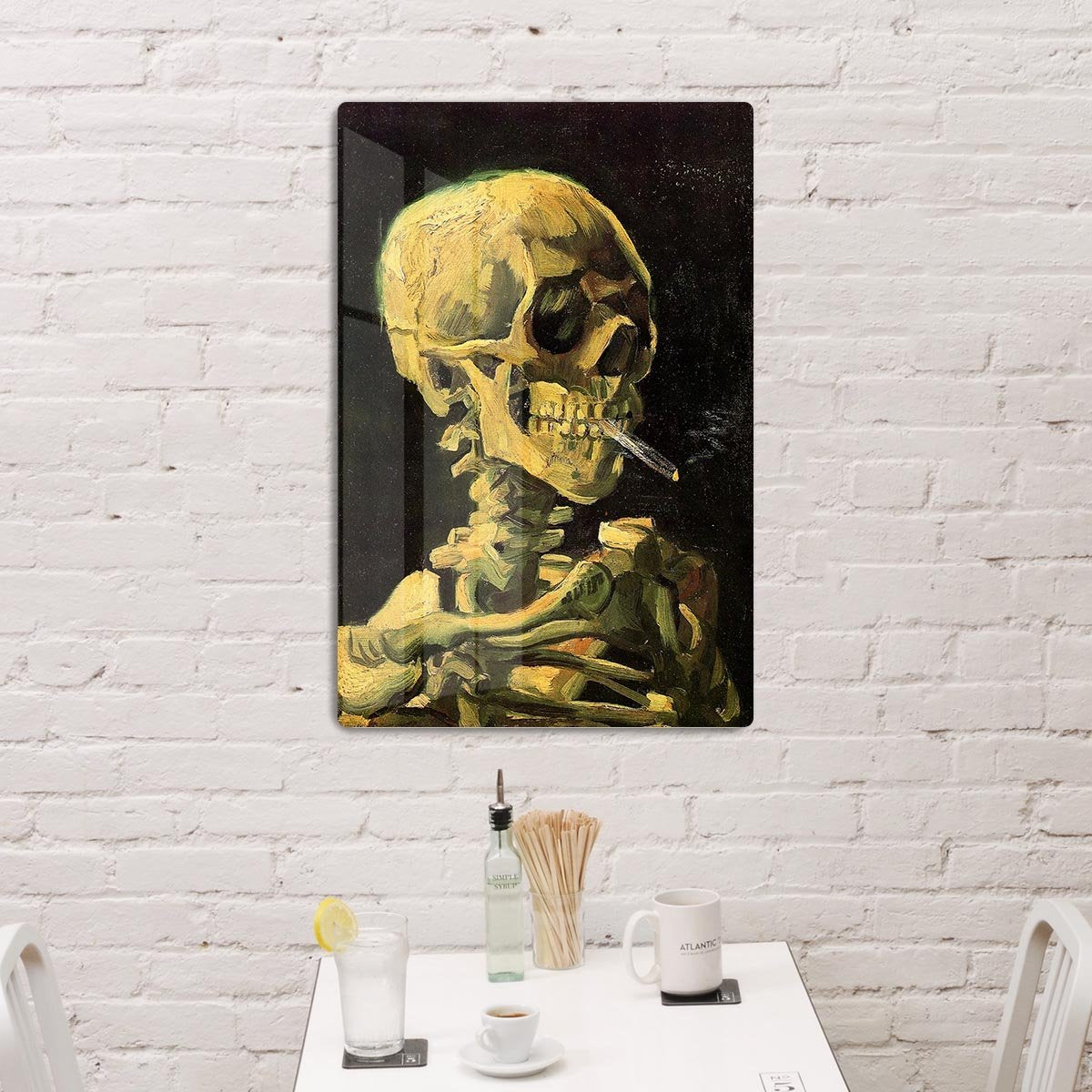 Skull with Burning Cigarette by Van Gogh HD Metal Print