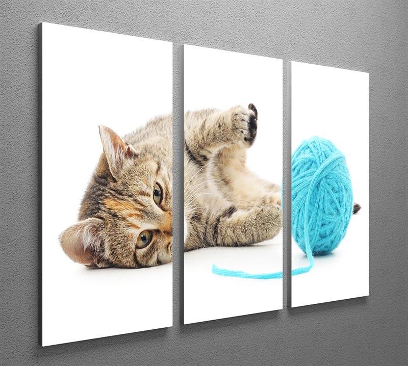 Small funny kitten and clew of thread 3 Split Panel Canvas Print - Canvas Art Rocks - 2