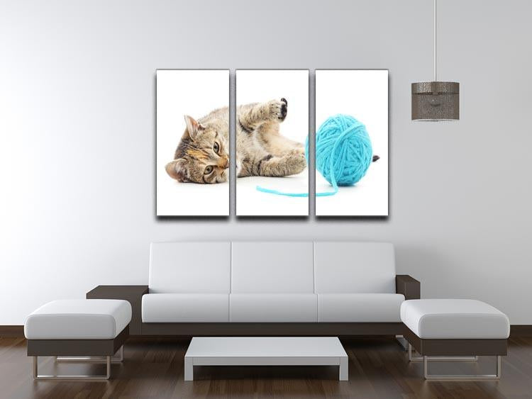 Small funny kitten and clew of thread 3 Split Panel Canvas Print - Canvas Art Rocks - 3