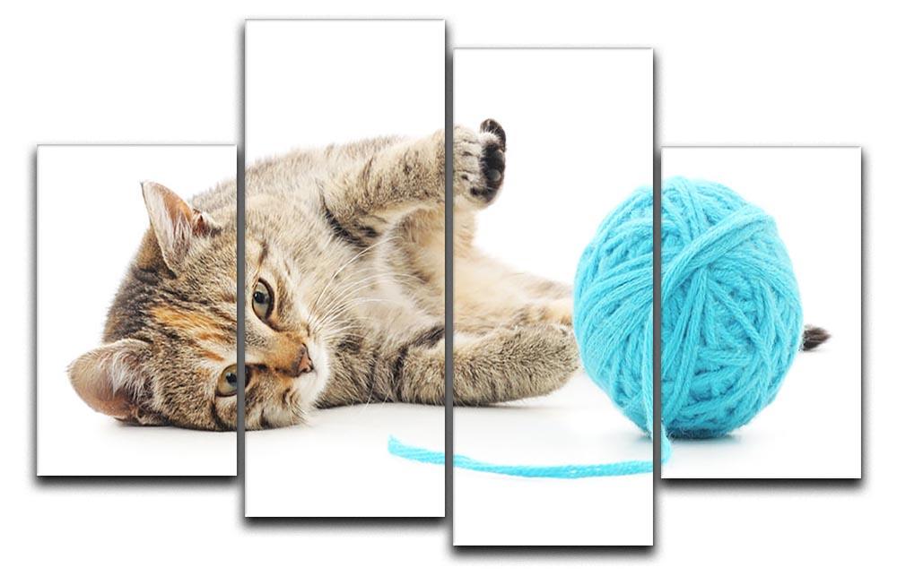 Small funny kitten and clew of thread 4 Split Panel Canvas - Canvas Art Rocks - 1