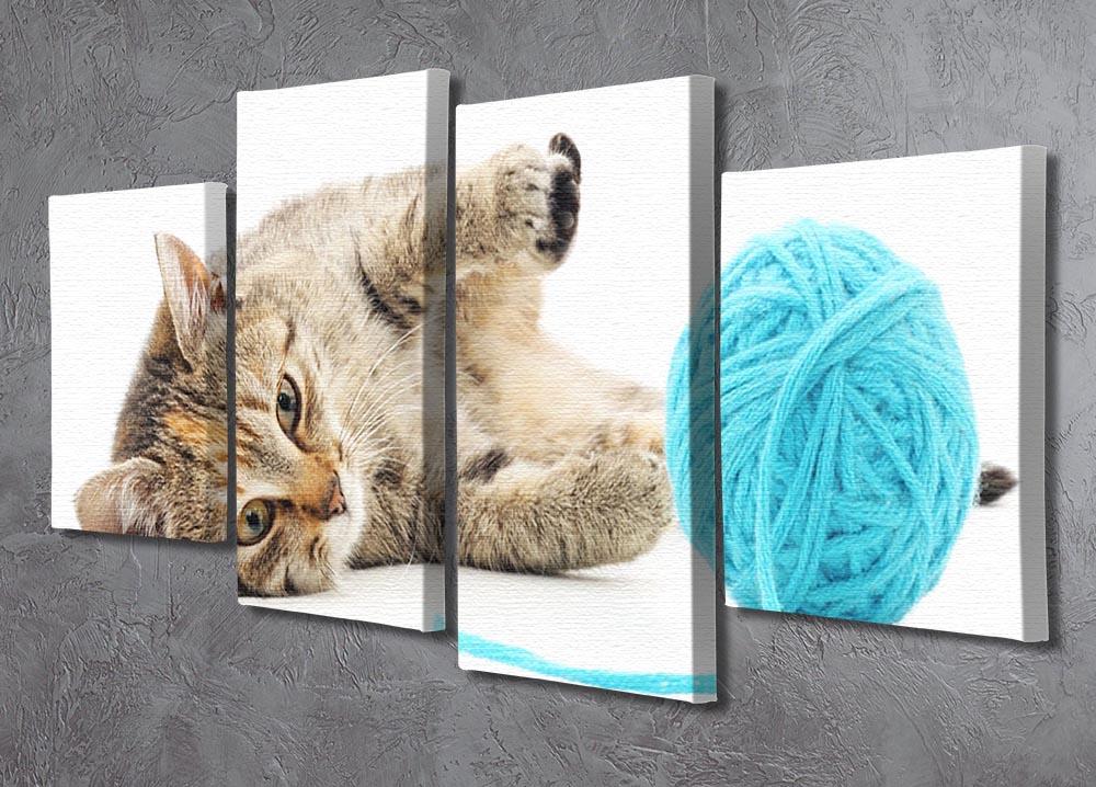 Small funny kitten and clew of thread 4 Split Panel Canvas - Canvas Art Rocks - 2