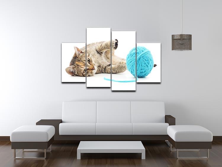 Small funny kitten and clew of thread 4 Split Panel Canvas - Canvas Art Rocks - 3