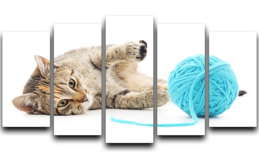 Small funny kitten and clew of thread 5 Split Panel Canvas - Canvas Art Rocks - 1