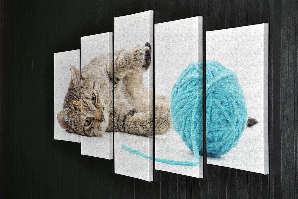 Small funny kitten and clew of thread 5 Split Panel Canvas - Canvas Art Rocks - 2