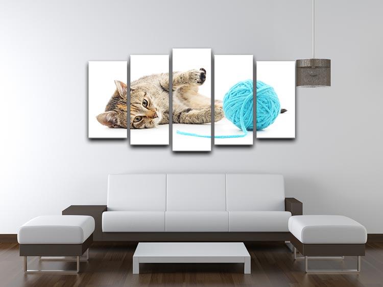 Small funny kitten and clew of thread 5 Split Panel Canvas - Canvas Art Rocks - 3