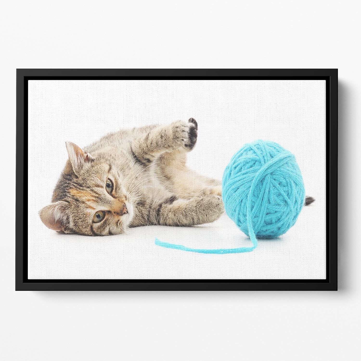 Small funny kitten and clew of thread Floating Framed Canvas - Canvas Art Rocks - 2
