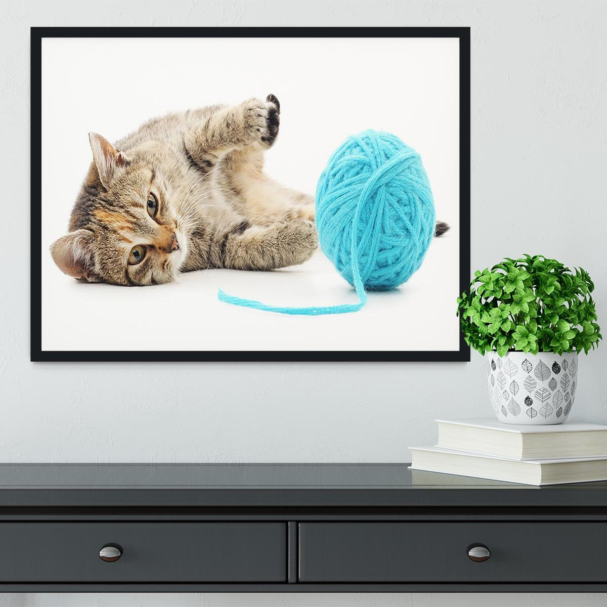 Small funny kitten and clew of thread Framed Print - Canvas Art Rocks - 2