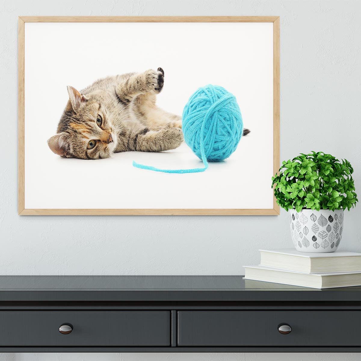 Small funny kitten and clew of thread Framed Print - Canvas Art Rocks - 3