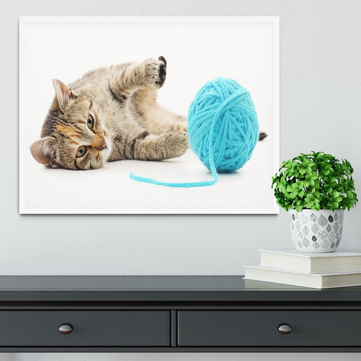 Small funny kitten and clew of thread Framed Print - Canvas Art Rocks -6